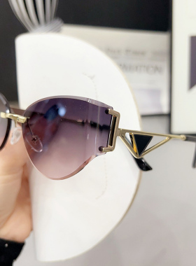 无边框猫眼黑色墨镜女防紫外线大脸显瘦高级感太阳镜沙滩游玩街拍