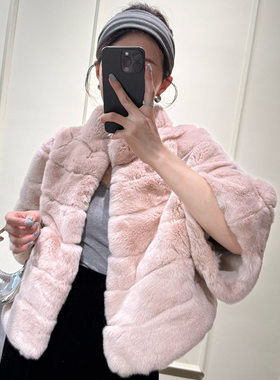 实拍~一件代发整皮獭兔毛斗篷款轻奢毛毛大衣真毛海宁皮草外套女