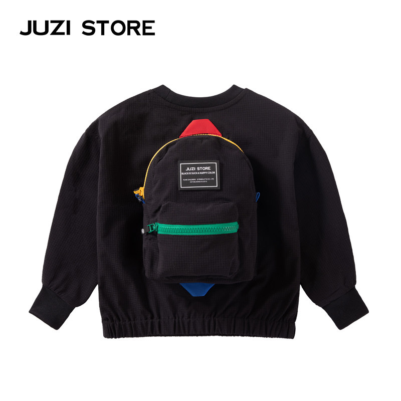 JUZI STORE童装轻薄卫衣涤纶方格书包装饰套头衫男女童1015012