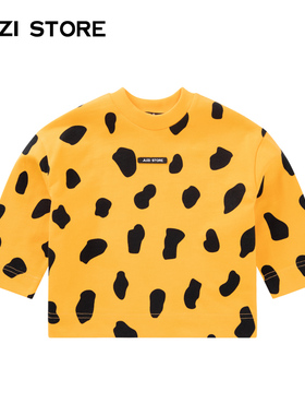 JUZI STORE童装粗针豹纹印花上装长袖T恤中性男童女童1025004