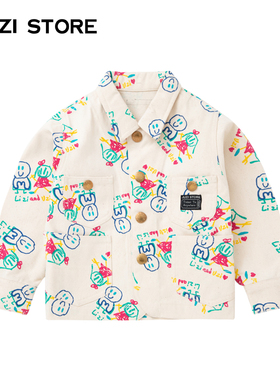 JUZI STORE童装帆布涂鸦印花上装外套中性男童女童1011011