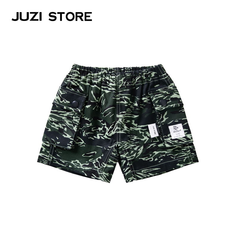 JUZI STORE童装梭织迷彩印花工装下装短裤中性男童女童10