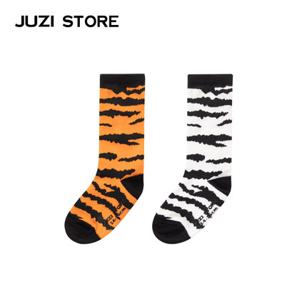 JUZI STORE童装秋中高筒提花斑马老虎造型袜子2双装男女童1117301