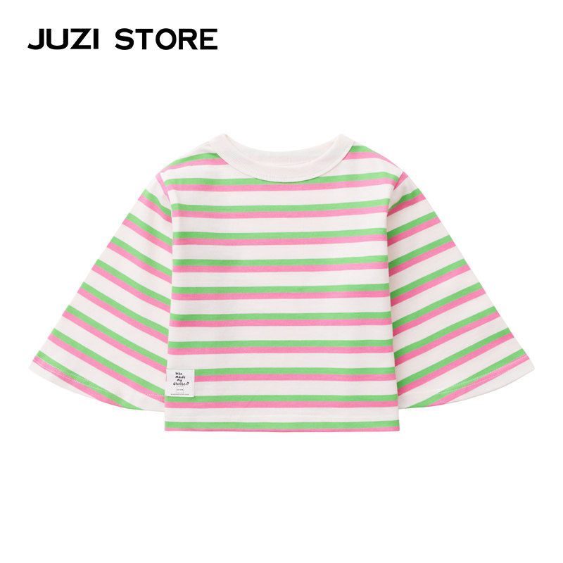 JUZI STORE童装纯棉细腻粗针甜美喇叭袖长袖T恤中性男女童1113003,童装/婴儿装/亲子装,T恤,淘宝优惠券,粉丝福利购,淘宝优惠卷