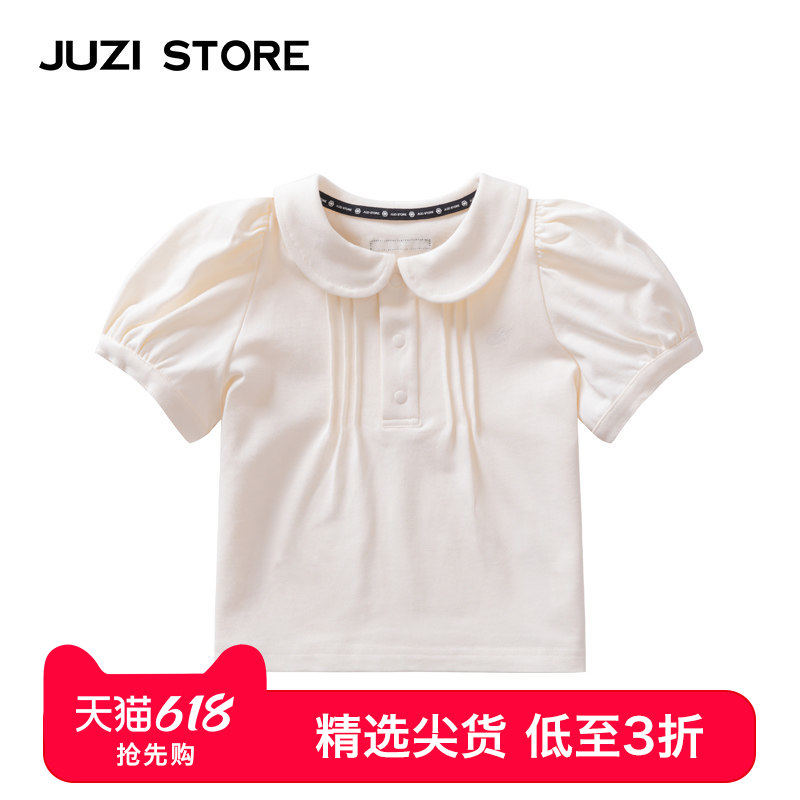 JUZI STORE童装细腻粗针花苞袖装饰上装短袖衬衫女童113
