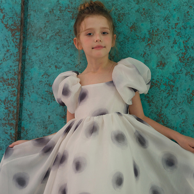 PISELLI史豌豆女童水墨染大波点连衣裙2025夏季新款儿童洋气裙子