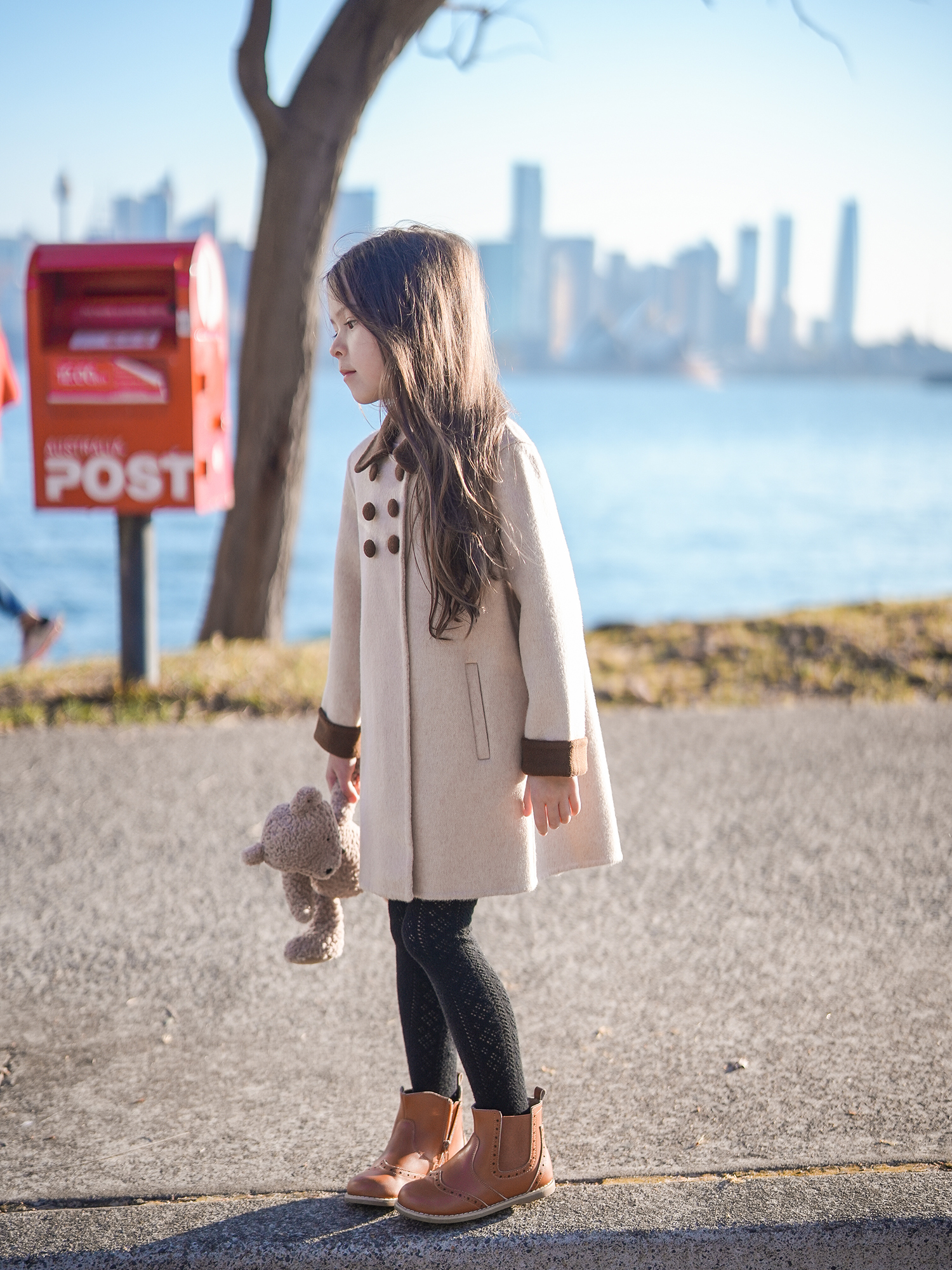 复古燕麦撞色100羊绒大衣