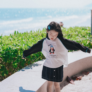 t恤儿童打底衫 PISELLI史豌豆童装 印花长袖 插肩袖 女童2026春秋新款