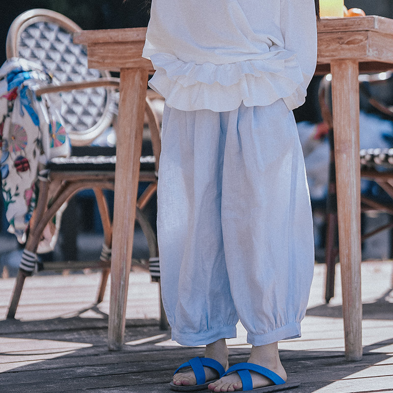 史豌豆童装女童2026夏季新款裤子中大童亚麻宽松九分休闲灯笼裤