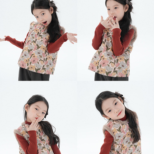 [新年吉祥]PISELLI史豌豆女童2025新款冬季小女孩新中式夹棉马甲