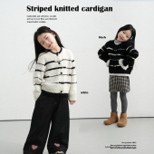 PISELLI史豌豆女童豆豆纱加厚条纹针织开衫 中大童慵懒风外套 秋季