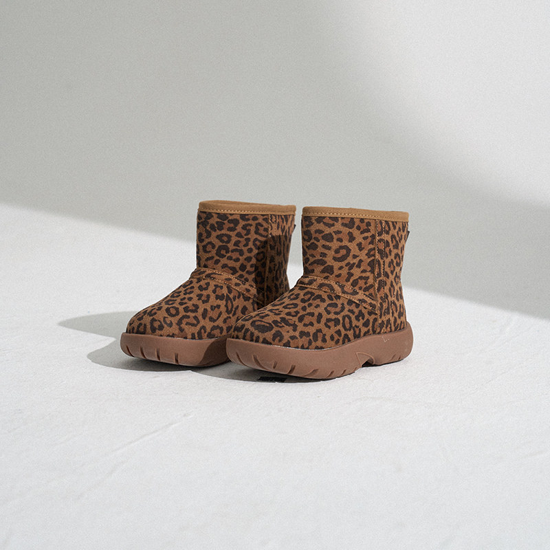 PISELLI史豌豆女童豹纹雪地靴2025新款冬季儿童洋气休闲保暖鞋子