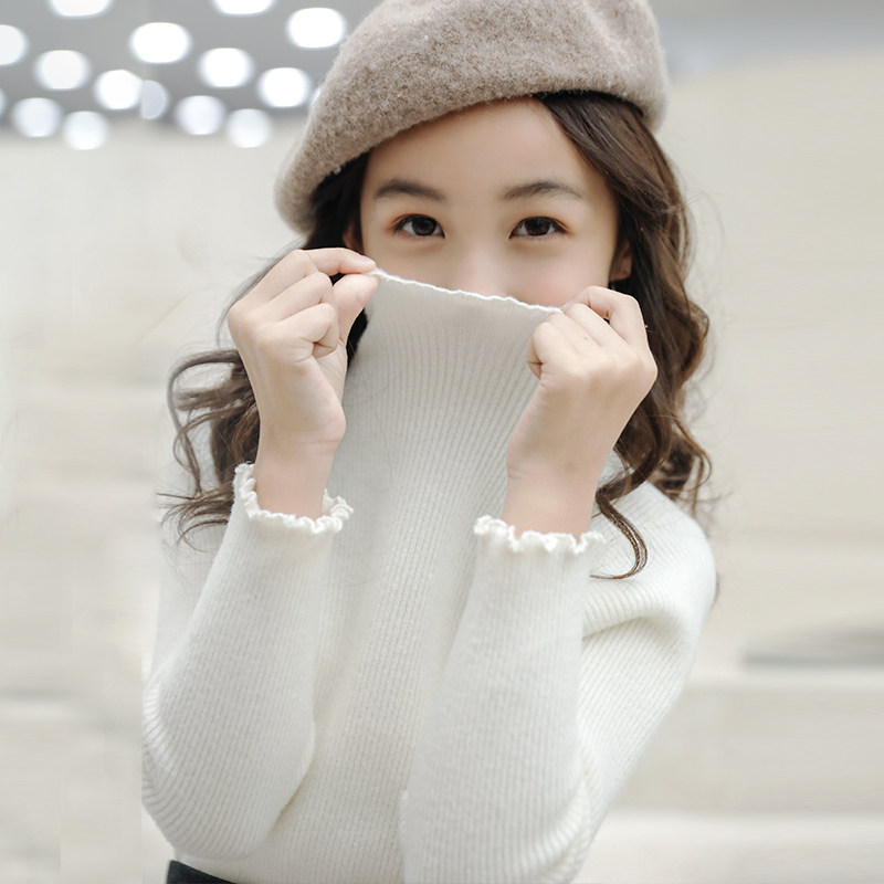 女童毛衣儿童打底洋气高领加厚针织黑色白色十三岁女孩中大童线衣