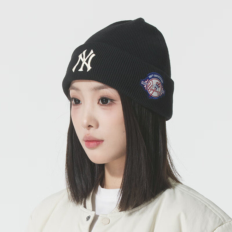 MLB绒线帽男女25秋冬新款徽章大标百搭时尚百搭针织帽3ABNV0556