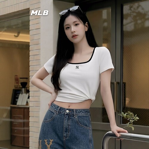 MLB短袖女子撞色短款学院风T恤