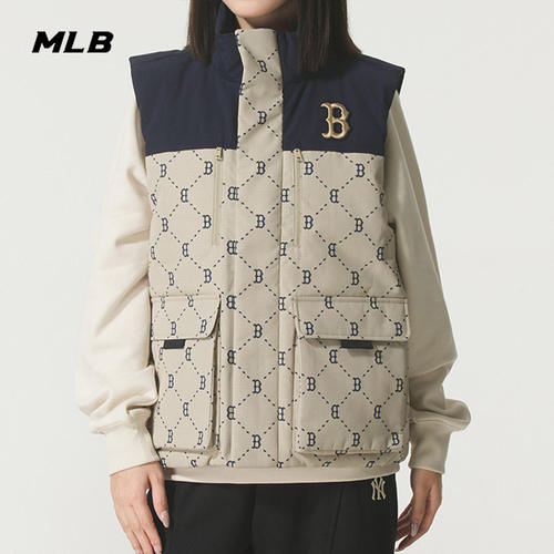 MLB羽绒马甲钻石老花立领外套