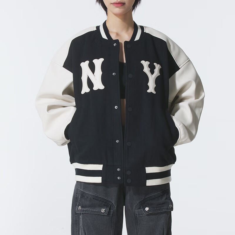 25新款MLB情侣棒球服外套男女NY大标拼接羊毛运动夹克3AJPB0854