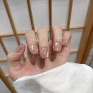 【A缱绻纱幔】温柔藕色空间感侧光猫眼纯手工穿戴甲清透感美甲