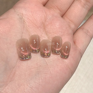 高品质纯手工多巴胺双色猫眼显白穿戴甲超闪铂金贴片 雨落兰鸢