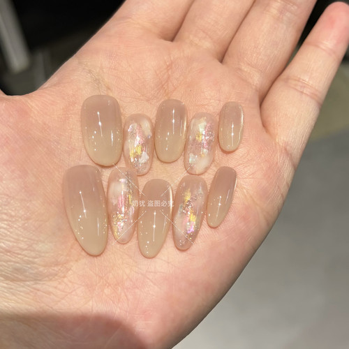 【星落琉璃】高品质醋酸流光裸色猫眼渐变纯手工穿戴甲温柔高级感