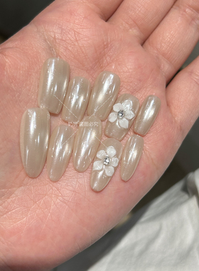 【云母花境】海莉玻璃珠猫眼纯手工穿戴甲美甲手捏五瓣花显白甲片