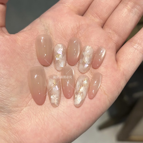 【碎樱桃桃】纯欲温柔蜜桃渐变醋酸纹理晕染纯手工穿戴美甲成品