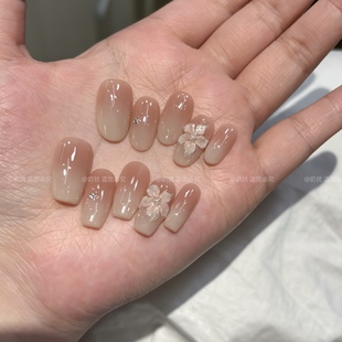 高品质裸色渐变手捏冰花纯手工穿戴甲百搭高级感美甲 星蕊初绽