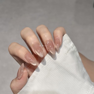 水润清光裸色侧光猫眼纯手工穿戴甲超闪锆石成品美甲贴片 星云