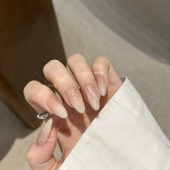 奶霜星砂 高品质裸色渐变格纹纯手工穿戴甲嬛嬛美甲成品贴片