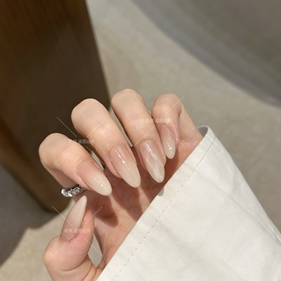 【奶霜星砂】高品质裸色渐变格纹纯手工穿戴甲嬛嬛美甲成品贴片