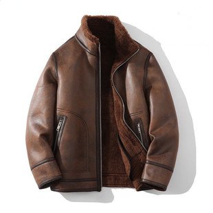 冬季机车皮毛一体男士款外套翻领夹克新款时尚保暖加绒加厚双面穿