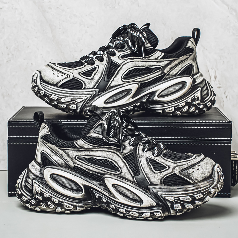 2025春季新款ins大码46男鞋网面透气厚底增高45老爹鞋休闲运动鞋