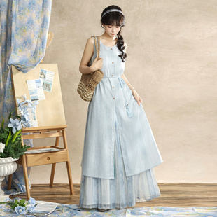 新款【染蓝】宋制国风无袖方领对襟上衣原创汉服女显瘦日常春夏款