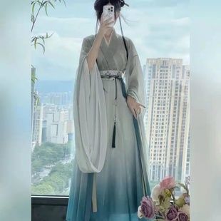 破裙显瘦日常套装 原创正品 襦交领广袖 汉服女士南北朝大袖 清风