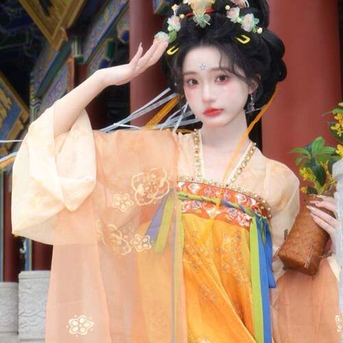 唐制齐胸破裙重工绣花汉服裙