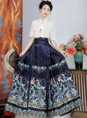 明制汉服女新款原创凤凰于飞春夏改良版马面裙套装新中式国风日常