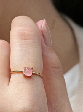 日本代购银座ginza rim方形菱锰矿戒指女18K金字塔天然石彩石指环