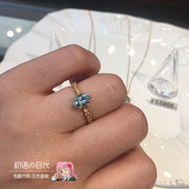 日本代购 18K金 钻石彩宝女戒 银座Ginza Rim天然海蓝宝石戒指时尚