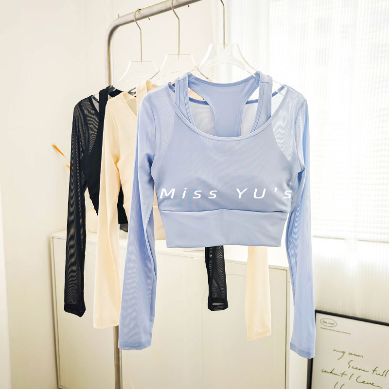 性感网纱运动长袖上衣女秋运动