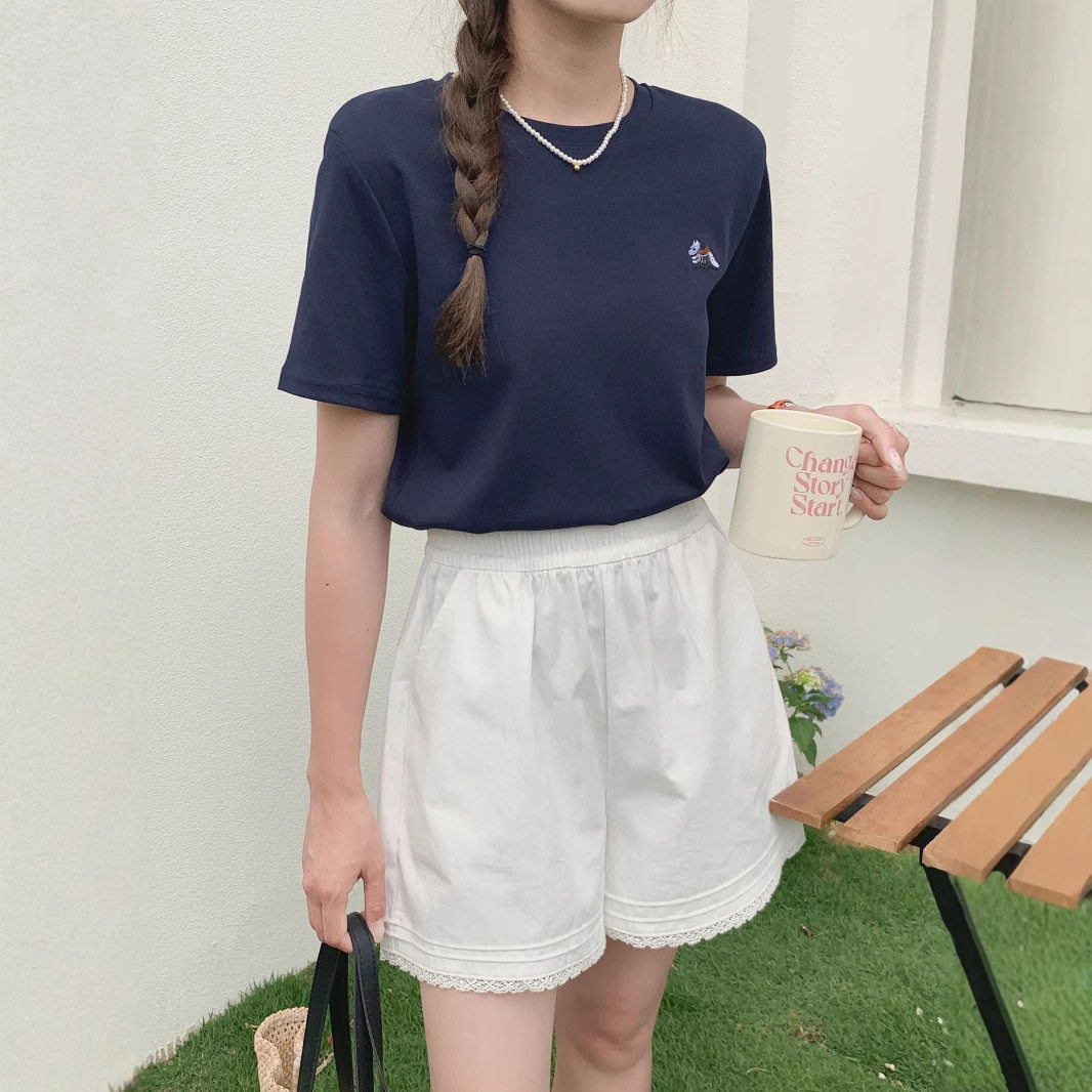 2025夏季高腰休闲白色宽松小个子纯棉蕾丝花边短裤女A字三分热裤