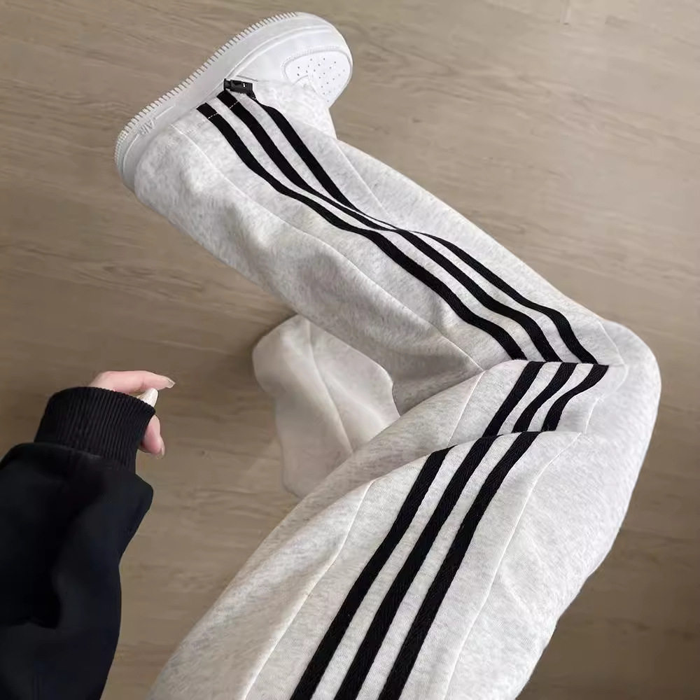 加绒运动裤子女秋冬季2025新款休闲条纹卫裤小个子宽松直筒阔腿裤,女装/女士精品,卫裤,淘宝优惠券,粉丝福利购,淘宝优惠卷