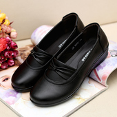 春秋妈妈鞋 一脚蹬奶奶老人鞋 真皮软底中老年人皮鞋 女平底圆头单鞋