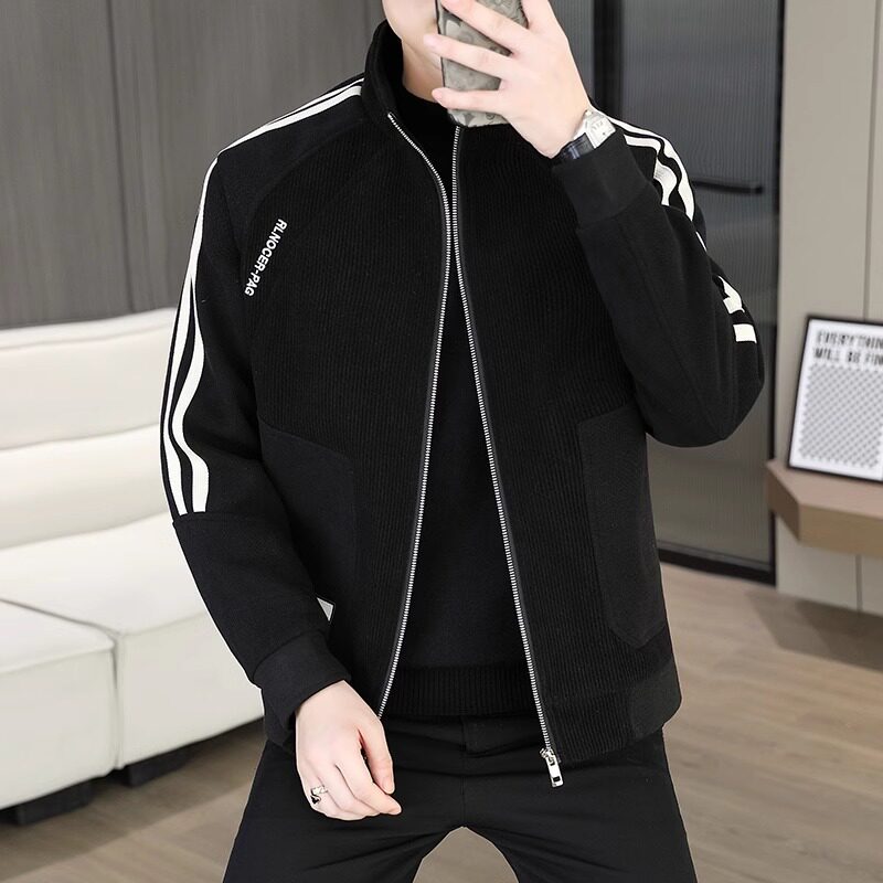 高端立领外套男修身秋冬季加厚