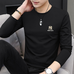 品牌新款男士长袖T恤圆领修身纯棉内搭加绒加厚潮牌烫印打底衫男