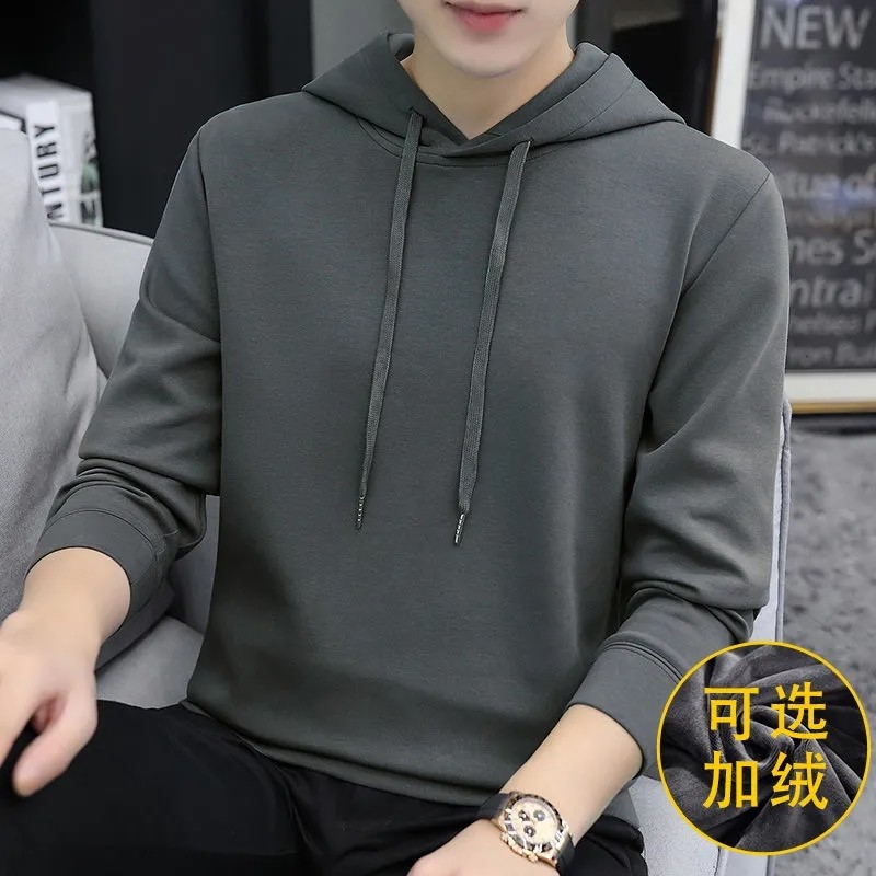 纯色连帽卫衣男秋冬新款潮流薄款纯棉长袖外套男士百搭休闲帽衫潮