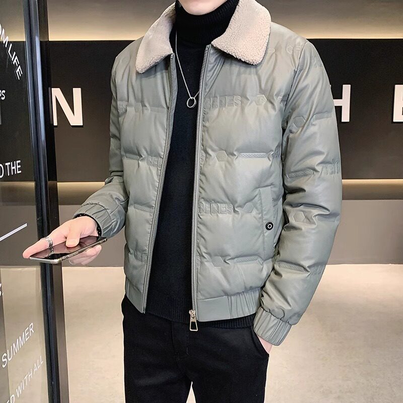 高端羊羔绒毛领羽绒服男保暖皮衣