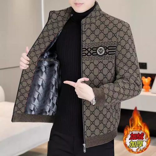 高端貂绒立领毛呢外套男加绒加厚