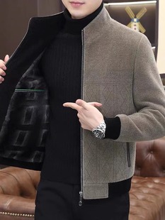 修身 高端立領毛呢外套男秋冬季 加絨加厚保暖男士 韓版 金貂絨夾克帥