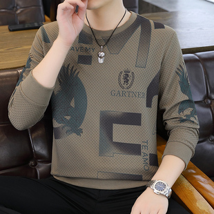 2025秋冬新款男士品牌卫衣圆领修身潮牌印花休闲百搭长袖T恤打底