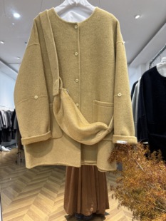 韩货系双面羊毛绒大衣外套女2025新款圆领大口袋宽松羊绒大衣洋气